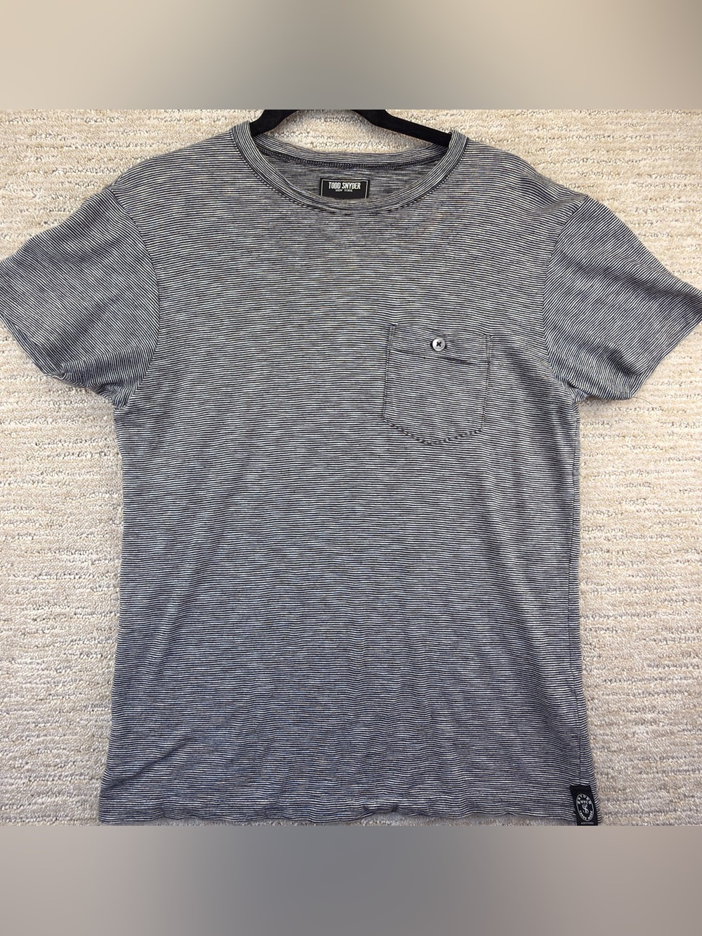 Todd Snyder Men’s S Gray Striped Crewneck Pocket T-Shirt Cotton MPN 98689